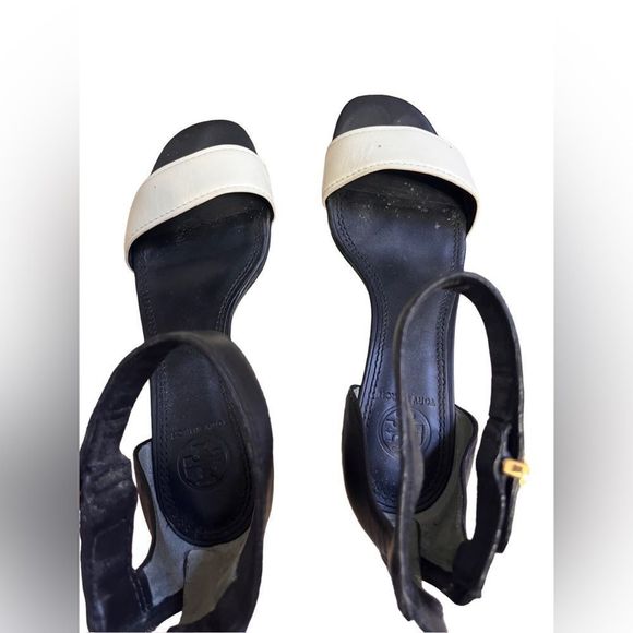 Tory Burch Tana Heel Sandal- Maison Black and Ivory Heel with Zip Back 45mm - Picture 3 of 8